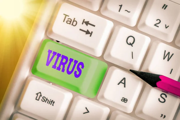 Word scrittura di testo Virus. Business concept per l'agente infettivo che consiste in molecola di acido nucleico nel rivestimento proteico . — Foto Stock