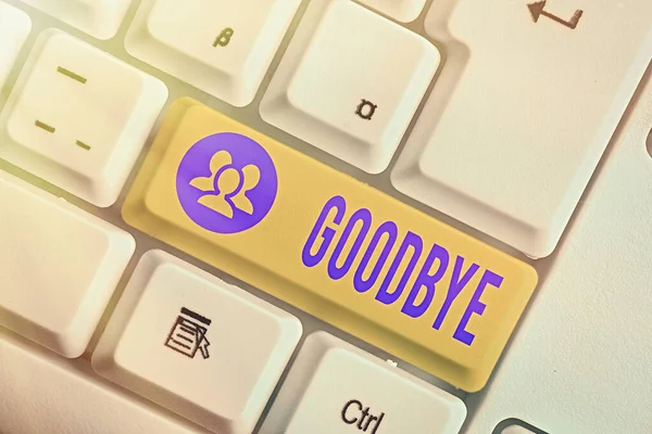 Kézírás szöveg írás Viszlát. Fogalom jelentése jó kívánságok kifejezésére, amikor elválnak vagy vége a beszélgetésnek. — Stock Fotó