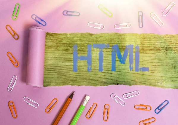 Conceptual hand writing showing Html. Business photo showcasing the lingua franca for publishing hypertext on the World Wide Web. — Zdjęcie stockowe