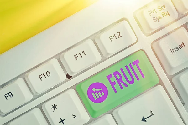 Handwriting text writing Fruit. Concept meaning sweet and fleshy product of a tree or other plant that contains seed. — Stockfoto