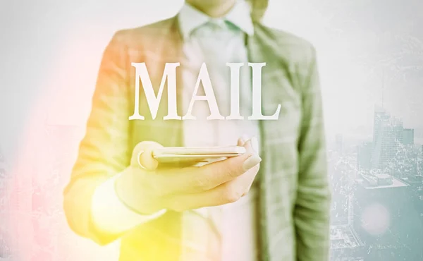 Conceptual hand writing showing Mail. Business photo showcasing letters or parcel sent or delivered by means of the postal system. — Stock Photo, Image