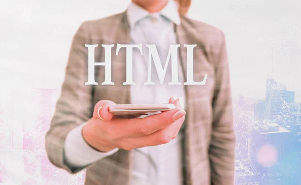 Conceptual hand writing showing Html. Business photo showcasing the lingua franca for publishing hypertext on the World Wide Web. — Stockfoto