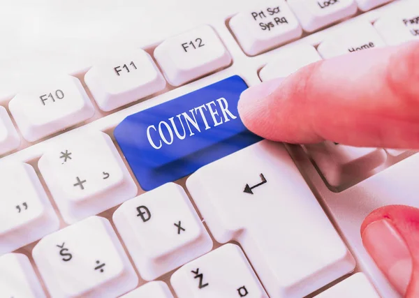 Conceptual hand writing showing Counter. Business photo showcasing a surface used for making transactions in a store or in a bank.