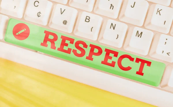 Word tekst intoetsen Respect. Businessconcept voor het gevoel van diepe bewondering voor iets of iemand waardering. — Stockfoto