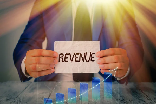 Word writing text Revenue. Geschäftskonzept für den Gesamtbetrag der Einnahmen aus dem Verkauf von Waren oder Dienstleistungen. — Stockfoto