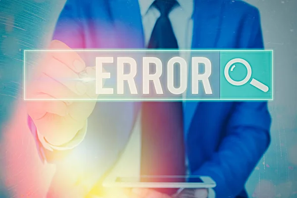 Texto de escritura de palabras Error. Concepto de empresa por error Condición de estar equivocado en la conducta juicio no significa que . — Foto de Stock