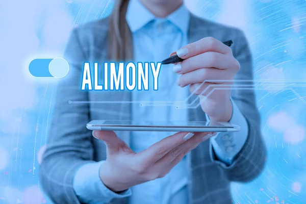Alimony 'nin el yazısı metni. Konsept, boşanmadan sonra karısına ya da kocasına ödenmiş para anlamına gelir.. — Stok fotoğraf