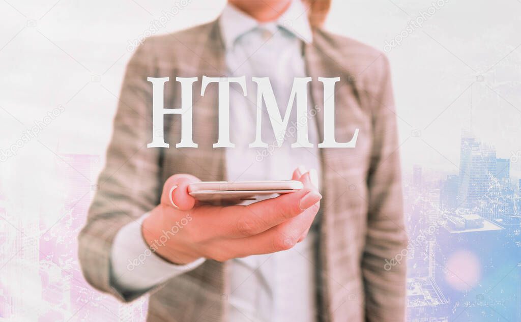 Conceptual hand writing showing Html. Business photo showcasing the lingua franca for publishing hypertext on the World Wide Web.