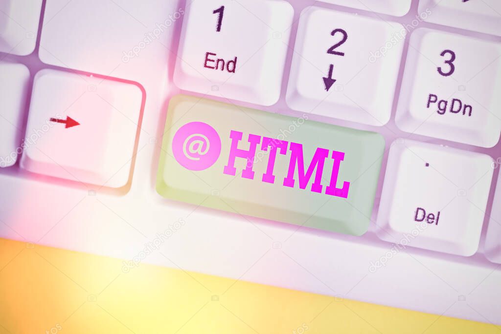 Conceptual hand writing showing Html. Business photo showcasing the lingua franca for publishing hypertext on the World Wide Web.