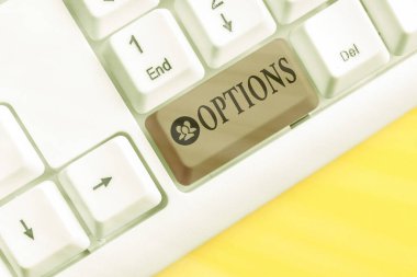 Conceptual hand writing showing Options. Business photo showcasing the opportunity or ability to choose something or to choose.