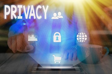 Mahremiyeti gösteren metin işareti. Kavramsal fotoğraf göstermelik konuları ve bilgiyi gizli tutma hakkı.