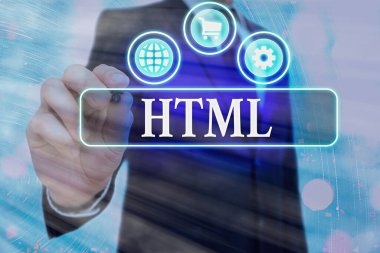 Html 'i gösteren not yazılıyor. World Wide Web 'de hipermetin yayınlamak için lingua franca' yı gösteren iş fotoğrafı.