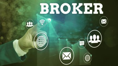 Broker 'ı gösteren bir not yazıyorum. Ticari pazarlıklarda güvenilir bir ajan veya aracı olarak iş fotoğrafı sergisi.