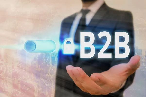 Signo de texto que muestra B2B. Foto conceptual Intercambio de productos servicios información entre empresas Comercio electrónico . — Foto de Stock