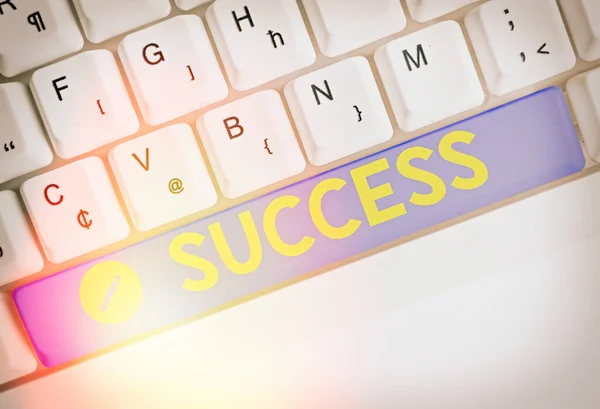 Word tekst intoetsen succes. Businessconcept voor prestatie gericht doel goede of slechte resultaten van de onderneming. — Stockfoto