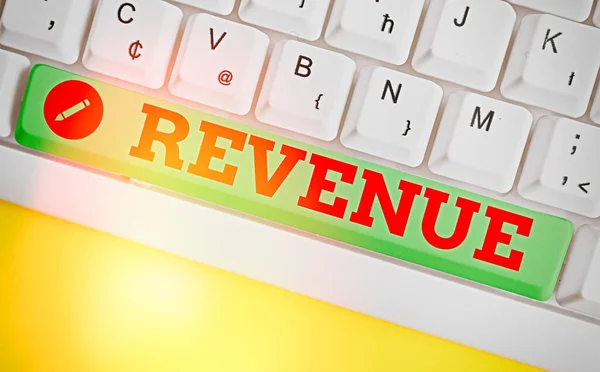 Word writing text Revenue. Geschäftskonzept für den Gesamtbetrag der Einnahmen aus dem Verkauf von Waren oder Dienstleistungen. — Stockfoto