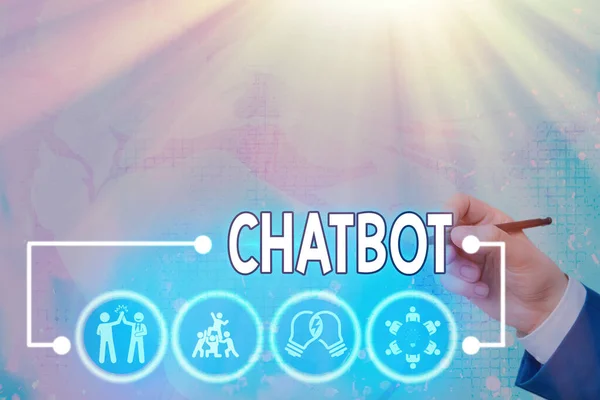Woord schrijven tekst Chatbot. Bedrijfsconcept voor een soort computerprogramma dat conversatie simuleert. — Stockfoto