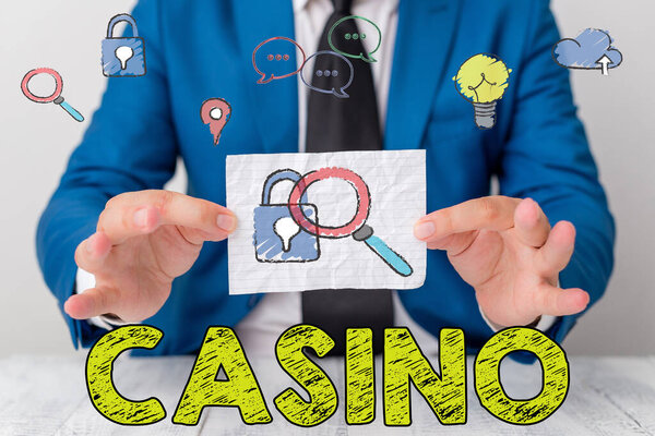 Handwriting text Casino. Concept meaning a building where games especially roulette and card games are played.