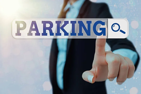 Píšu poznámku o parkování. Obchodní fotografie vystavující opouštění vozidla na určitém místě po určitou dobu. — Stock fotografie