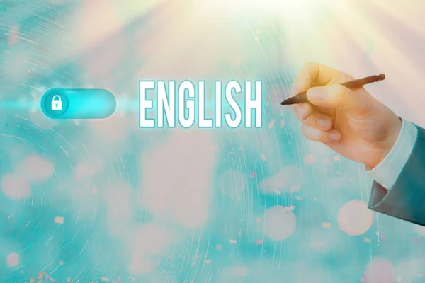 显示英语的文字标志。与英国有关的概念照片，展示英国文学课语言文化. — 图库照片