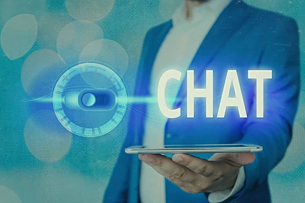 Scrittura di testo Chat. Concetto di significato partecipare a una discussione che coinvolge l'invio di messaggi su Internet . — Foto Stock