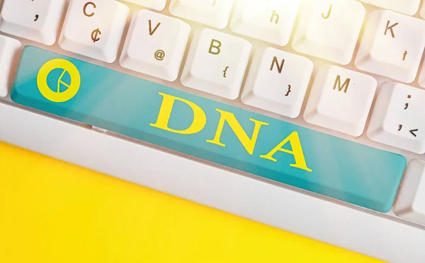 Writing note showing Dna. Business photo showcasing a selfreplicating material wpresent in nearly all living organisms. — Stockfoto