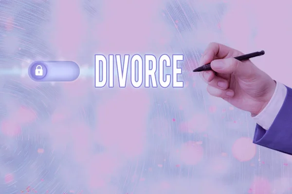 Signo de texto que muestra divorcio. Foto conceptual Disolución legal del matrimonio Separación Desacuerdo de ruptura . —  Fotos de Stock