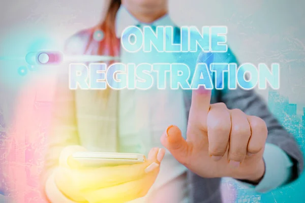 Word writing text Online Registration. Business concept for Process to Subscribe to Join an event club via Internet.