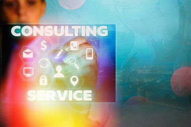 Danışmanlık Servisi 'ni gösteren bir not yazıyorum. Üçüncü bir şahsa ücret karşılığında bilgi sunan iş fotoğrafçılığı uzmanları.