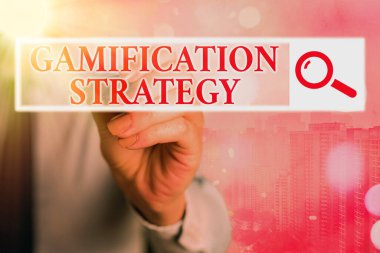 Metin yazma Gamification Strategy. Motivasyon Entegre Oyun Mekaniği için Kullanım Ödülleri iş konsepti.