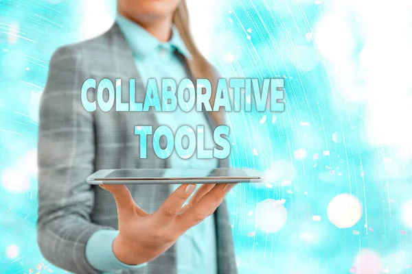 Conceptual hand writing showing Collaborative Tools. Business photo showcasing Private Social Network to Connect thru Online Email. — Stock Photo, Image