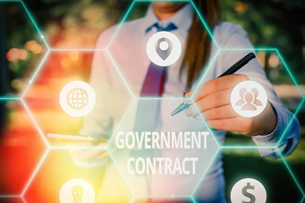 Γραπτό σημείωμα με κυβερνητικό συμβόλαιο. Business photo showing Agreement Διαδικασία πώλησης Υπηρεσιών στη Διοίκηση. — Φωτογραφία Αρχείου
