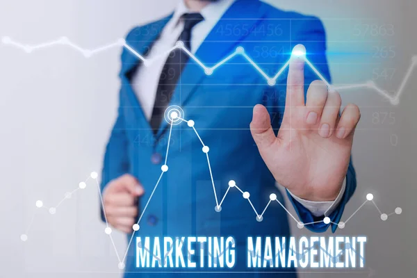 Slovo psaní textu Marketing Management. Obchodní koncept pro vývoj inzerce Propagace nového produktu nebo služby. — Stock fotografie