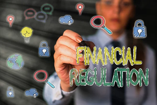 Regulasi Keuangan Tulisan Tangan. Konsep yang berarti tujuan untuk menjaga integritas Sistem Keuangan. — Stok Foto