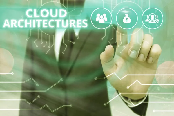 Nota de escritura que muestra Cloud Architectures. Foto comercial mostrando Varias Bases de Datos Ingeniadas Aplicaciones de Softwares . — Foto de Stock