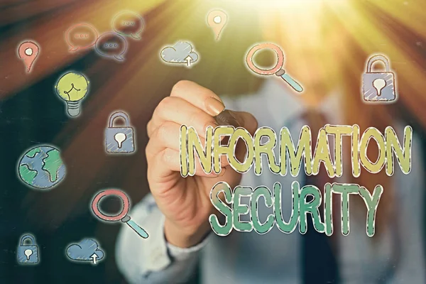 Scrittura a mano testo Sicurezza delle informazioni. Concetto che significa INFOSEC prevenire l'accesso non autorizzato essere protetti . — Foto Stock