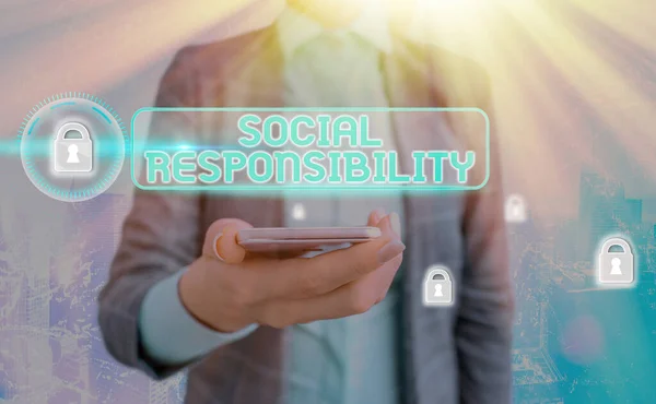 Társadalmi felelősségvállalást mutató szöveges jel. Koncepcionális fotó Kötelezettség a társadalom előnyére Egyensúly az életben. — Stock Fotó