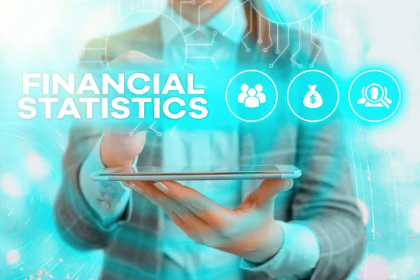 Testo indicante le statistiche finanziarie. Foto concettuale Set completo di dati azionari e di flusso di un'azienda . — Foto Stock