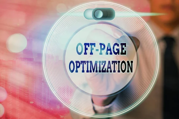 Conceptueel handschrift met Off Page Optimization. Bedrijfsfoto presentatie Website Externe procespromotie Methode Ranking. — Stockfoto