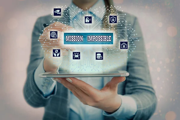 Text sign showing Mission Impossible. Conceptual photo Difficult Dangerous Assignment Isolated Unimaginable Task.