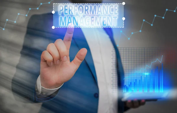 Schreiben Notiz zeigt Performance Management. Unternehmensfoto zur Verbesserung der Effektivität der Mitarbeiter insgesamt Beitrag. — Stockfoto