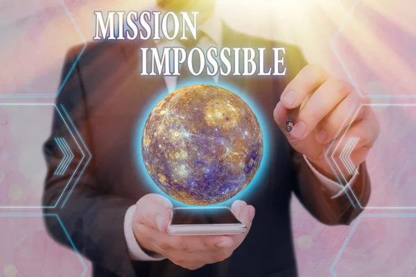 Handwriting text writing Mission Impossible. Concept meaning Difficult Dangerous Assignment Isolated Unimaginable Task Elements of this image furnished by NASA. — Stock Photo, Image