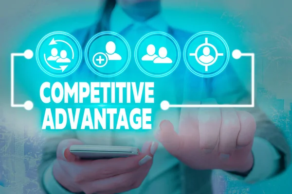 Writing note showing Competitive Advantage. Business photo showcasing Company Edge over another Favorable Business Position. — Stock Photo, Image