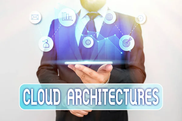 Nota de escritura que muestra Cloud Architectures. Foto comercial mostrando Varias Bases de Datos Ingeniadas Aplicaciones de Softwares . — Foto de Stock