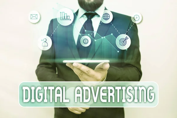 Nota de escritura que muestra publicidad digital. Foto de negocios mostrando Marketing Online Entregar mensajes promocionales Campaña . — Foto de Stock