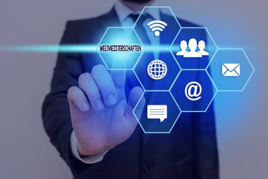 Weltmeisterschaften 'ı gösteren kavramsal el yazısı. İş dünyası fotoğraf metni Dünya Spor Yarışmaları Şampiyonası.