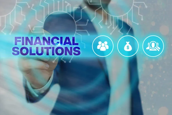 Rukopis Financial Solutions. Koncept, který znamená ušetřit peníze na pojištění a ochraně potřeb. — Stock fotografie
