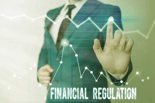 Slovo psaní textu Finanční nařízení. Cílem podnikatelského konceptu je zachovat integritu finančního systému. — Stock fotografie