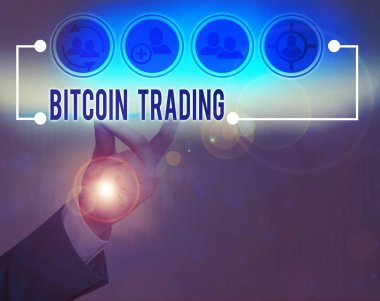 Bitcoin ticaretini gösteren bir not yazıyorum. Borsada kripto para alım satımı ve satımı..