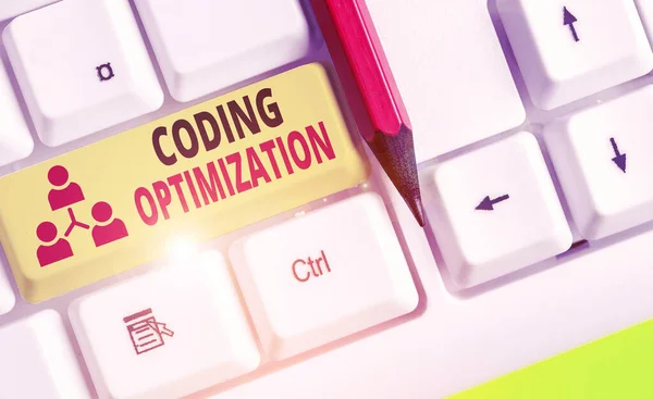 Segno di testo che mostra Ottimizzazione codifica. Metodo concettuale di modifica del codice per migliorare la qualità del codice . — Foto Stock